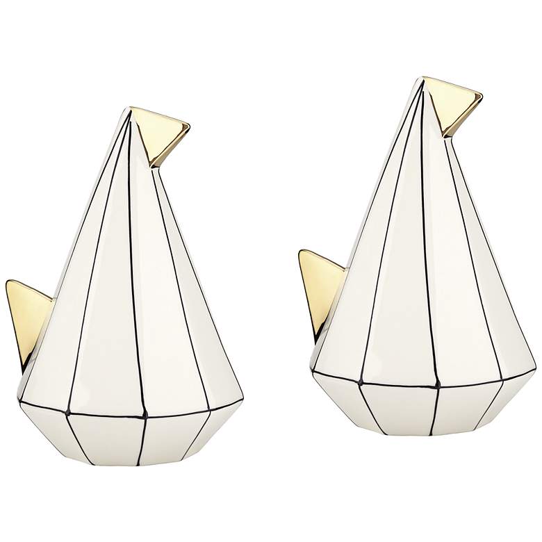 Image 1 Sydney 9 3/4" White Ceramic Geometric Bird Ornaments Set of 2