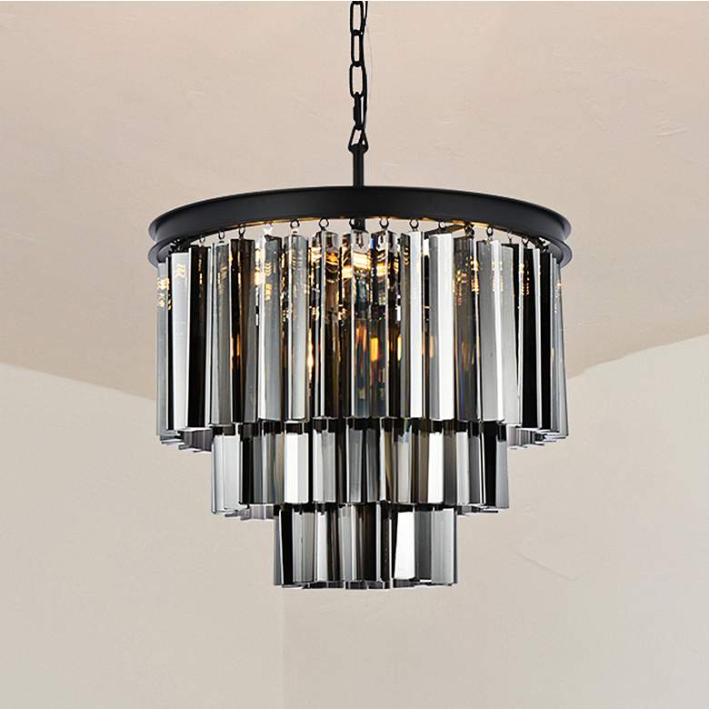 Image 1 Sydney 9-Light Matte Black 20"W Clear Crystal Pendant Chandelier