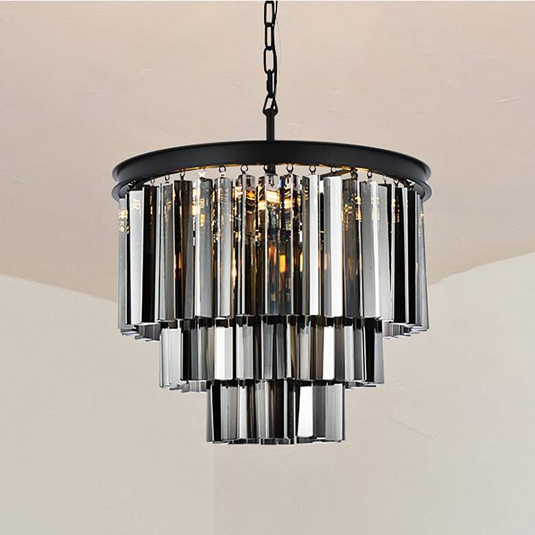 Image 1 Sydney 9-Light Matte Black 20 inchW Clear Crystal Pendant Chandelier