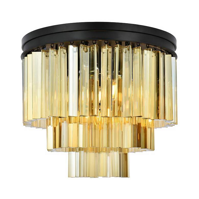 Image 2 Sydney 9 Light Matte Black Flush Mount Ceiling Light w/ Golden Teak Crystal