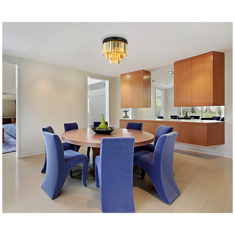 Image 3 Sydney 9 Light Matte Black Flush Mount Ceiling Light w/ Golden Teak Crystal more views