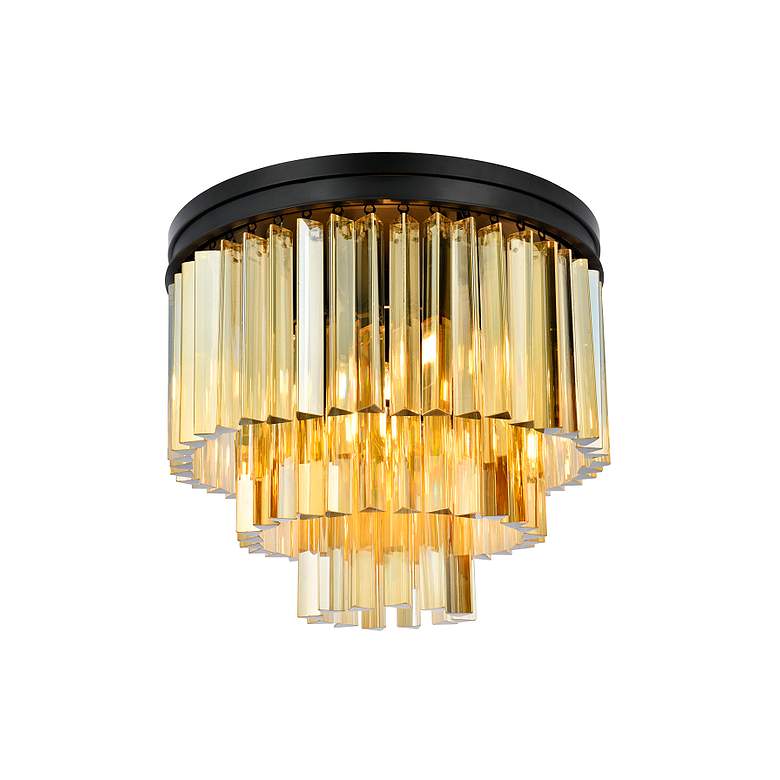 Image 4 Sydney 9 Light Matte Black Flush Mount Ceiling Light w/ Golden Teak Crystal more views
