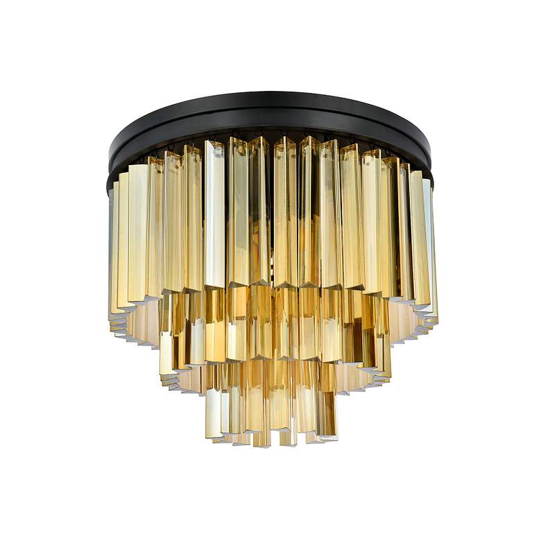 Image 5 Sydney 9 Light Matte Black Flush Mount Ceiling Light w/ Golden Teak Crystal more views