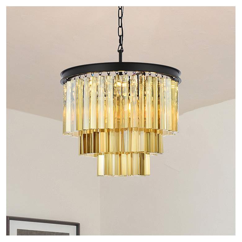 Image 1 Sydney 9 Lt Matte Black Chandelier Golden Teak