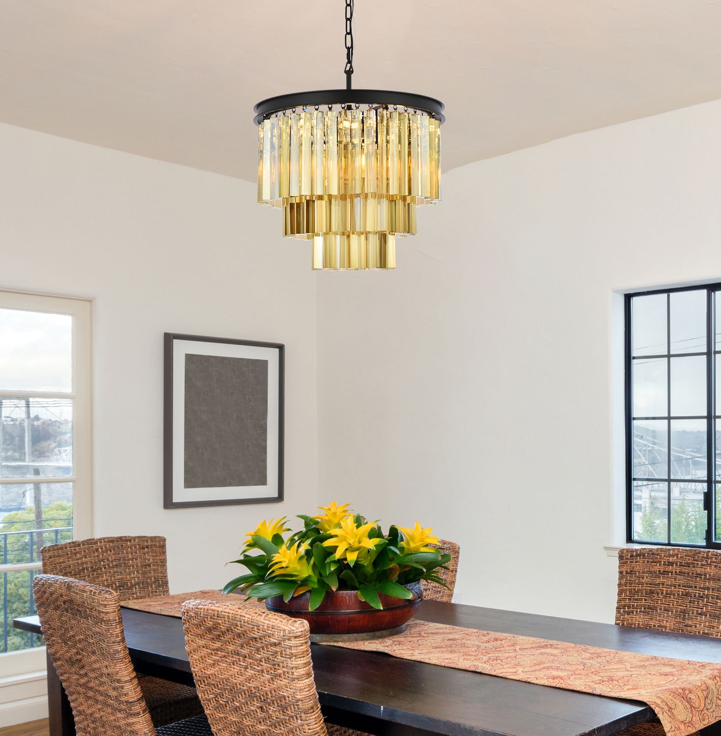 Image 3 Sydney 9 Lt Matte Black Chandelier Golden Teak more views
