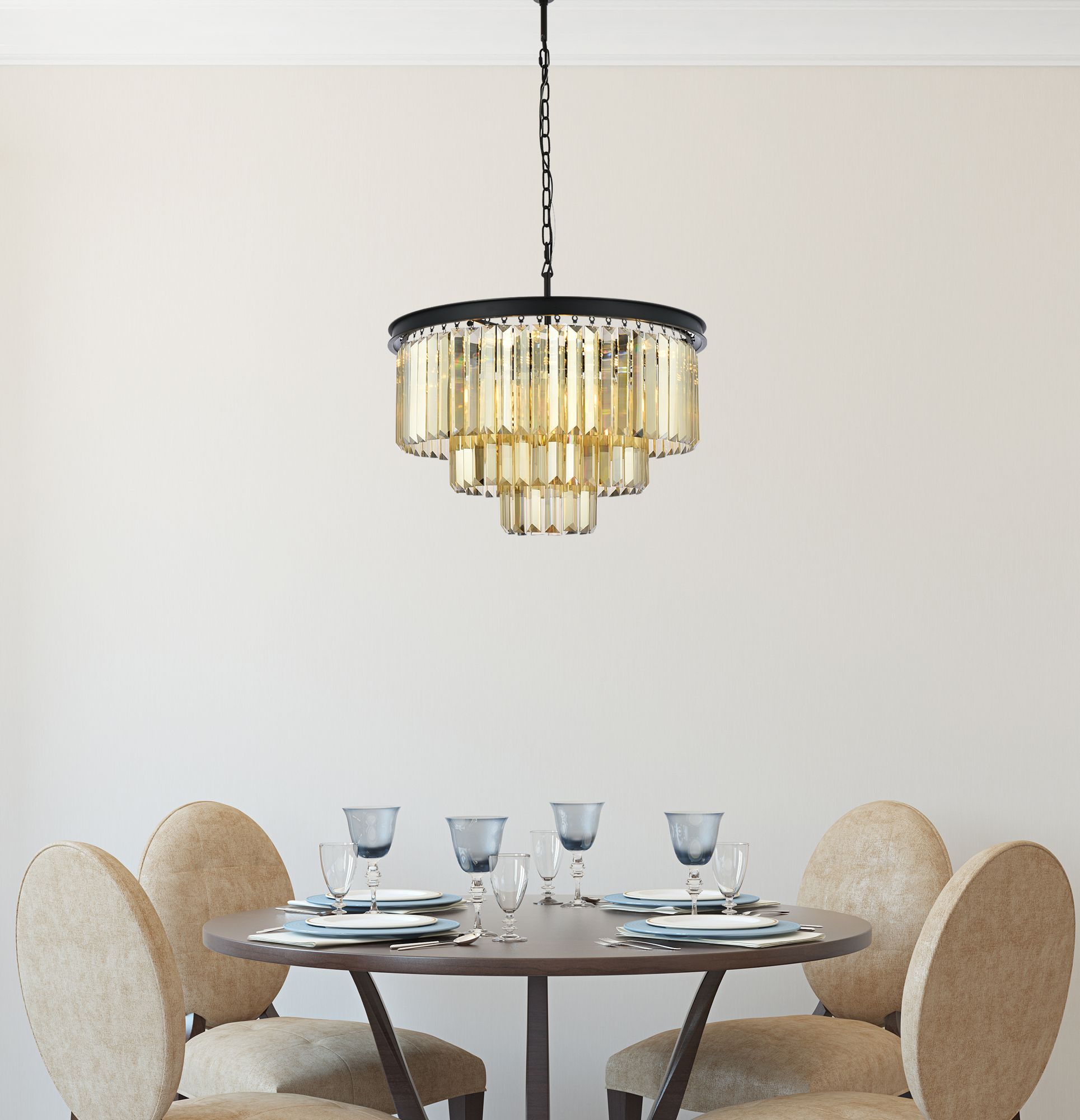 Image 3 Sydney 9 Lt Matte Black Chandelier Golden Teak more views