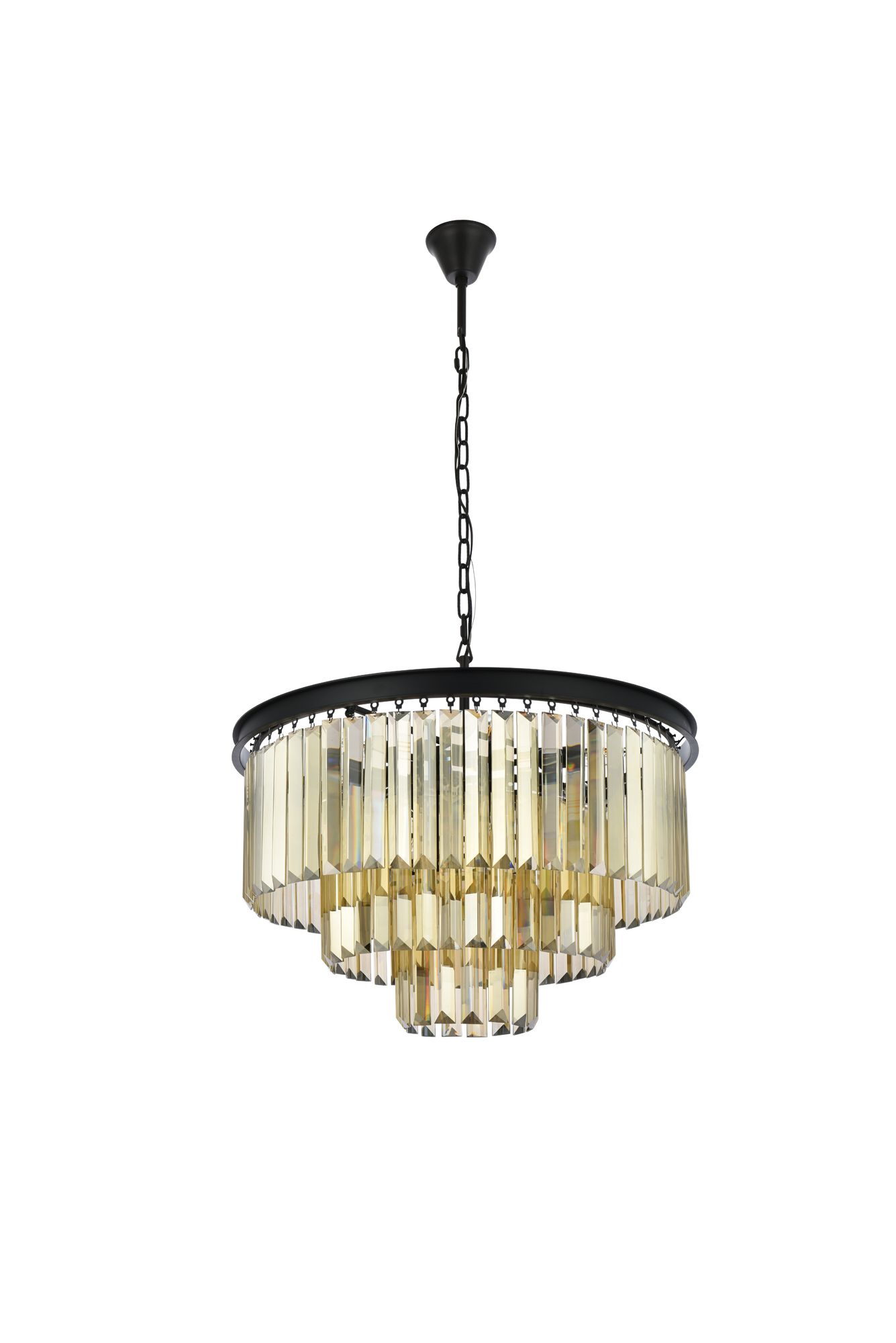 Sydney 9 Lt Matte Black Chandelier Golden Teak