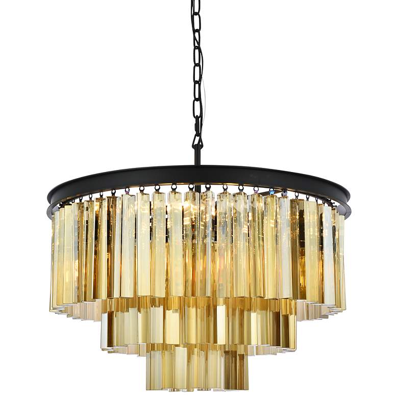 Image 2 Sydney 9 Lt Matte Black Chandelier Golden Teak