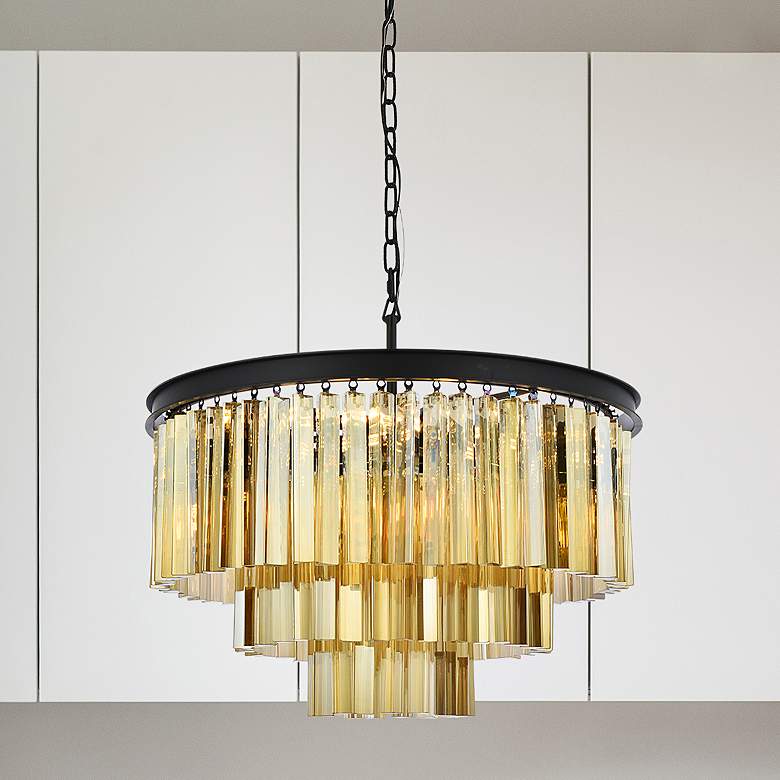 Image 1 Sydney 9 Lt Matte Black Chandelier Golden Teak