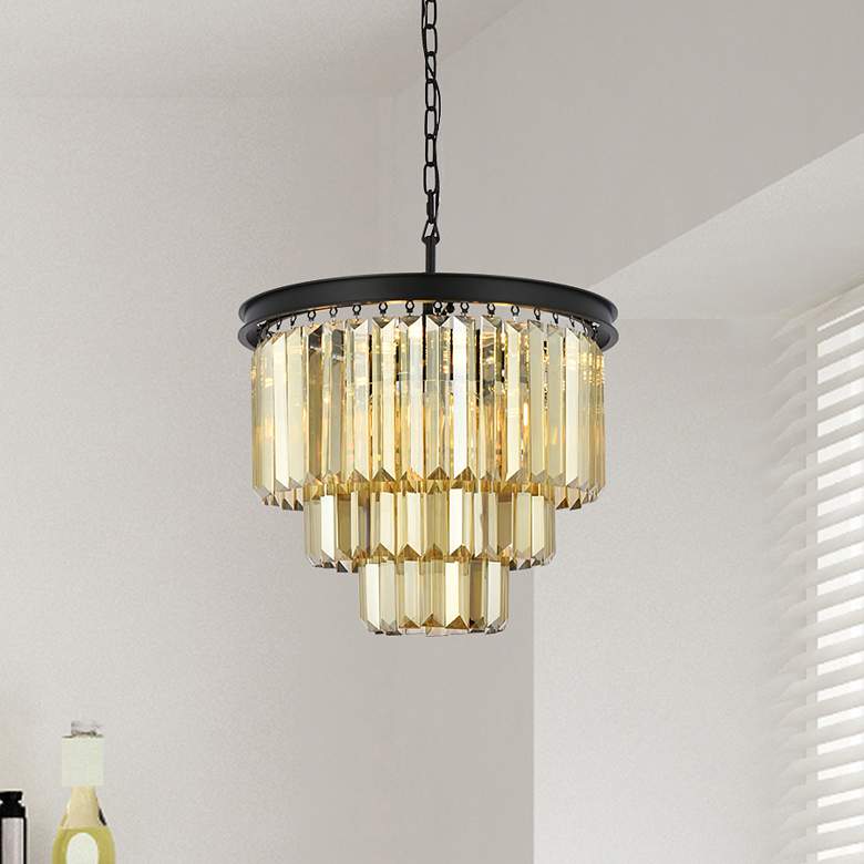 Image 1 Sydney 9 Lt Matte Black Chandelier Golden Teak