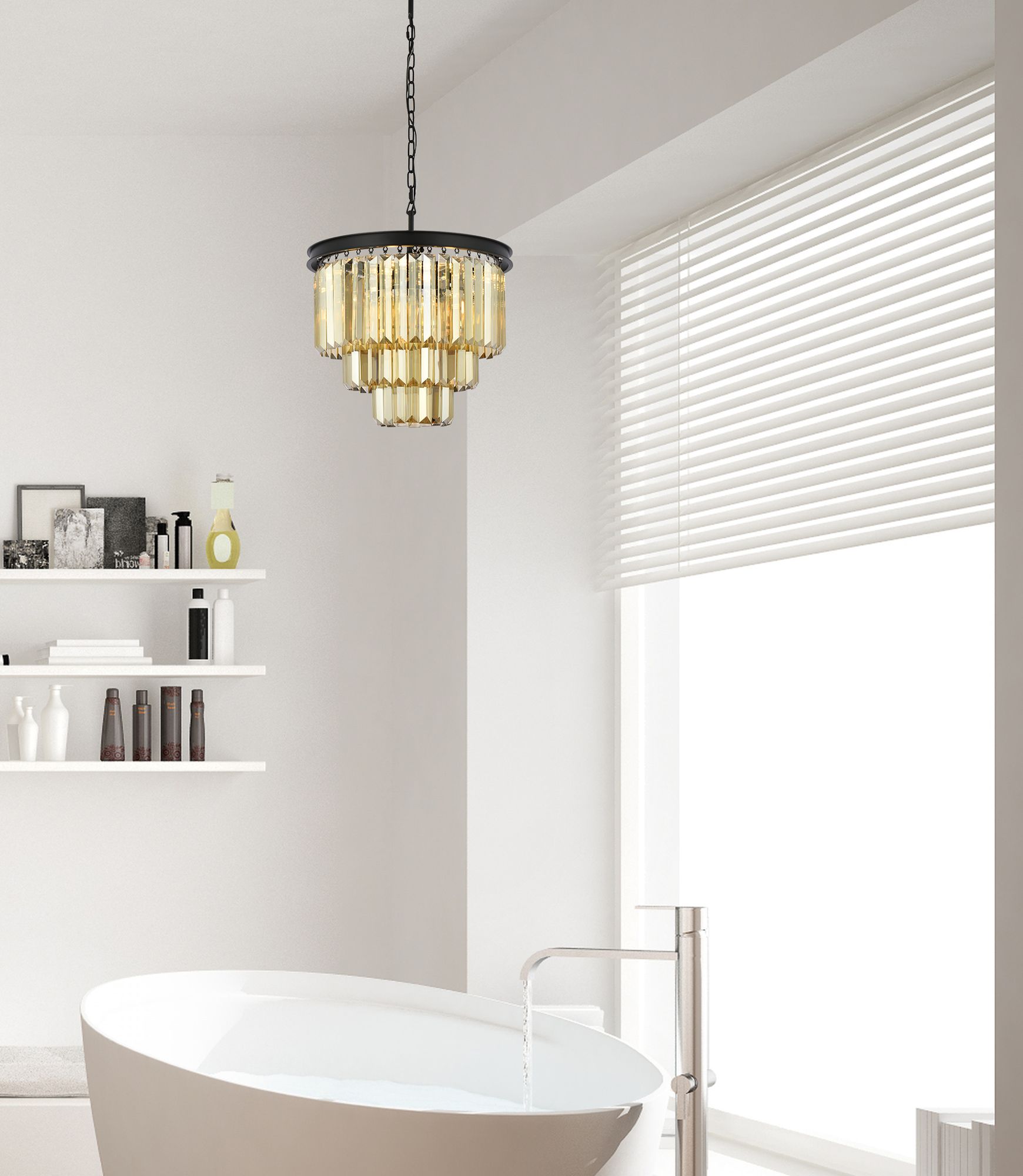 Image 3 Sydney 9 Lt Matte Black Chandelier Golden Teak more views