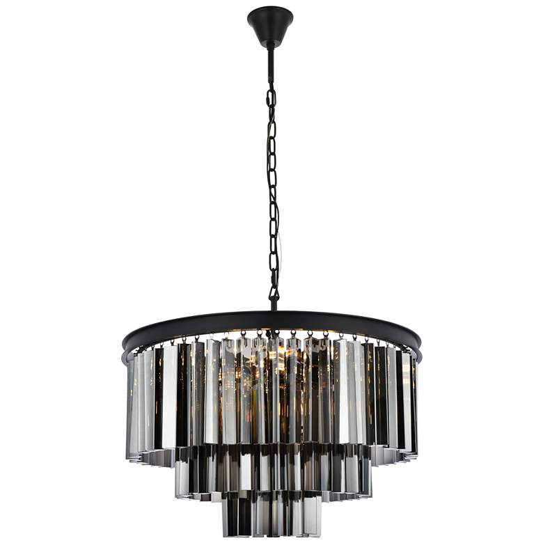 Image 1 Sydney 9 Lt Matte Black Chandelier Silver Shade (Grey)