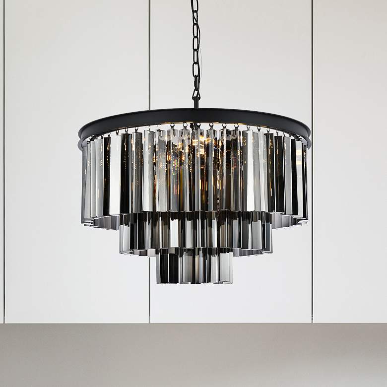 Image 1 Sydney 9 Lt Matte Black Chandelier Silver Shade (Grey)
