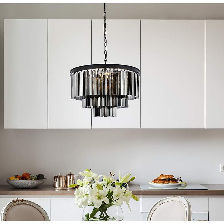 Image 3 Sydney 9 Lt Matte Black Chandelier Silver Shade (Grey) more views