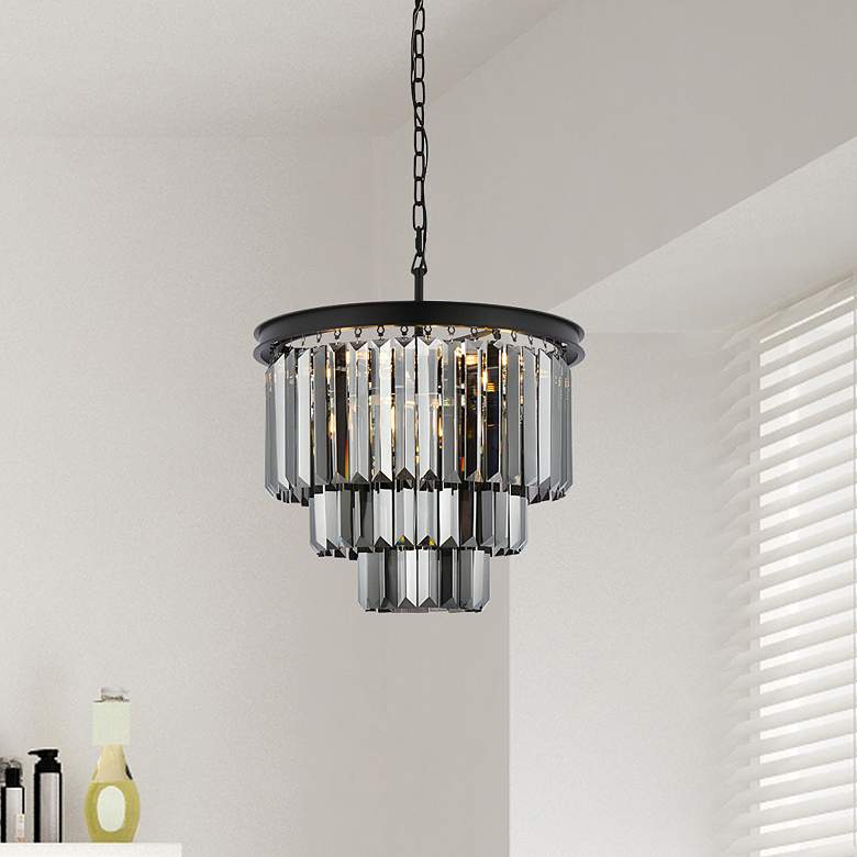 Image 1 Sydney 9 Lt Matte Black Chandelier Silver Shade (Grey)