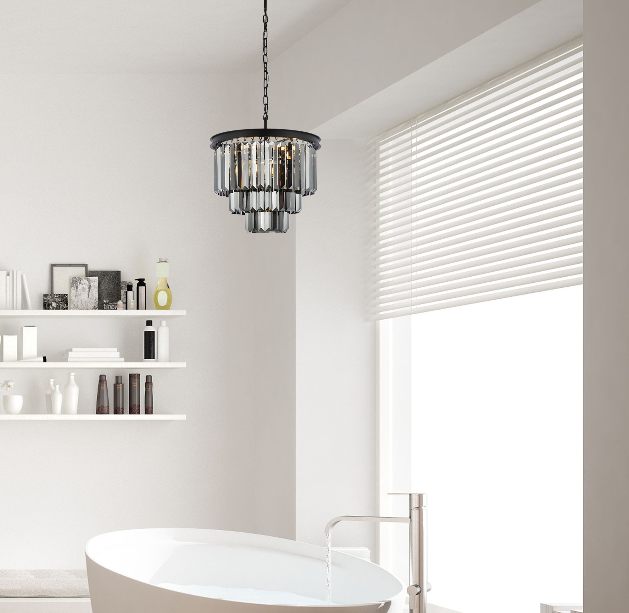 Image 3 Sydney 9 Lt Matte Black Chandelier Silver Shade (Grey) more views