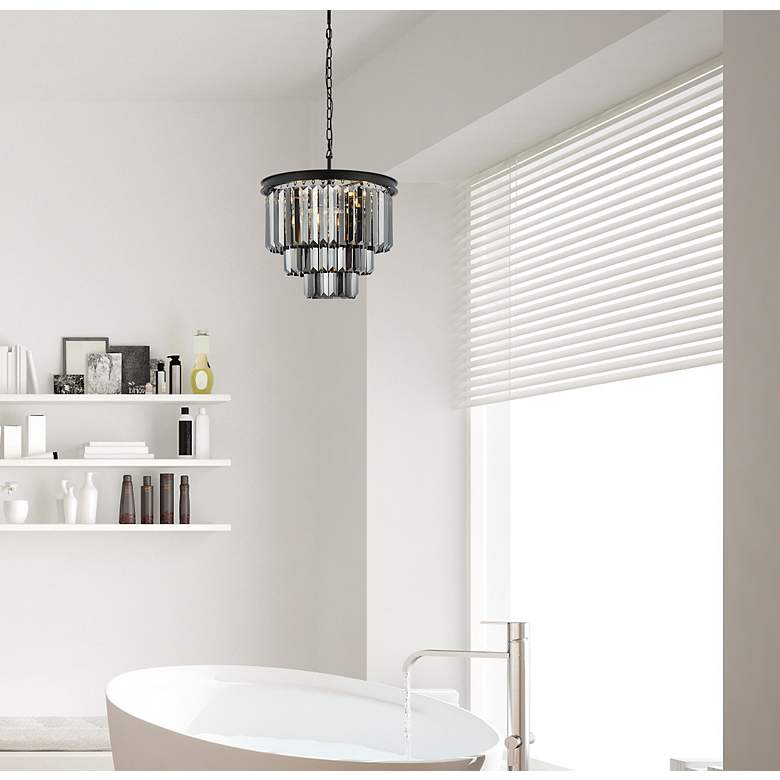 Image 3 Sydney 9 Lt Matte Black Chandelier Silver Shade (Grey) more views