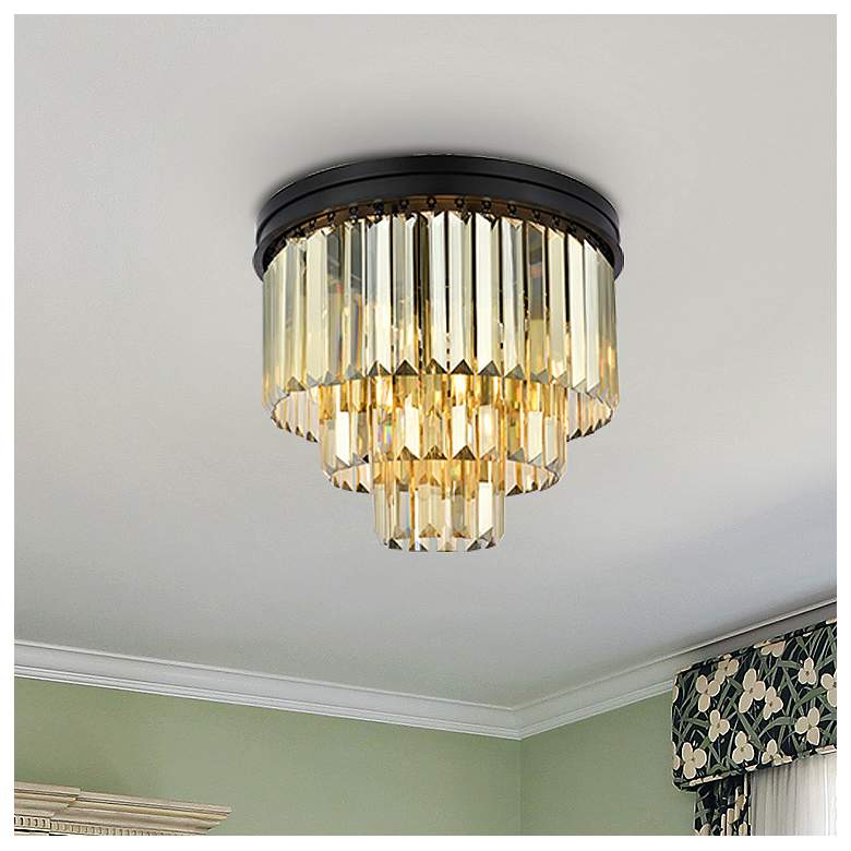 Image 1 Sydney 9 Lt Matte Black Flush Mount Golden Teak