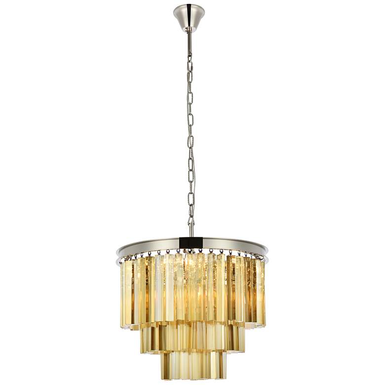 Image 1 Sydney 9 Lt Polished Nickel Chandelier Golden Teak