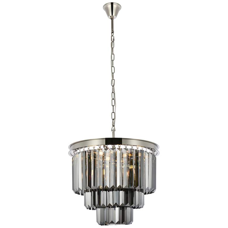 Image 1 Sydney 9 Lt Polished Nickel Chandelier Silver Shade (Grey)