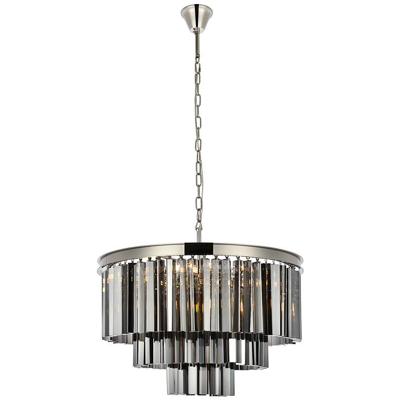 Image 2 Sydney 9 Lt Polished Nickel Chandelier Silver Shade (Grey)