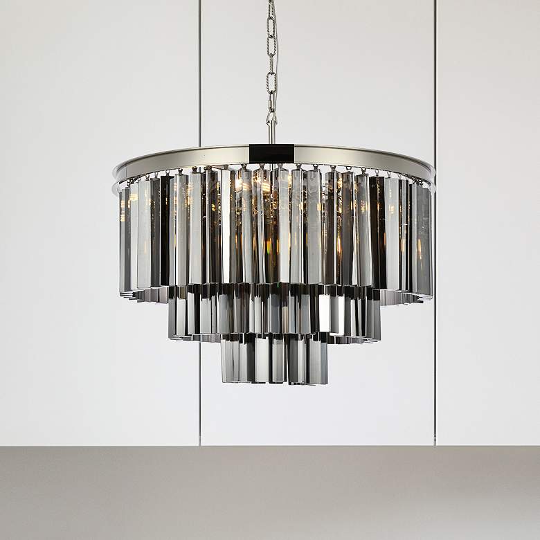 Image 1 Sydney 9 Lt Polished Nickel Chandelier Silver Shade (Grey)