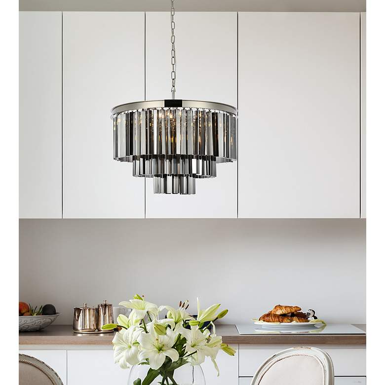 Image 3 Sydney 9 Lt Polished Nickel Chandelier Silver Shade (Grey) more views
