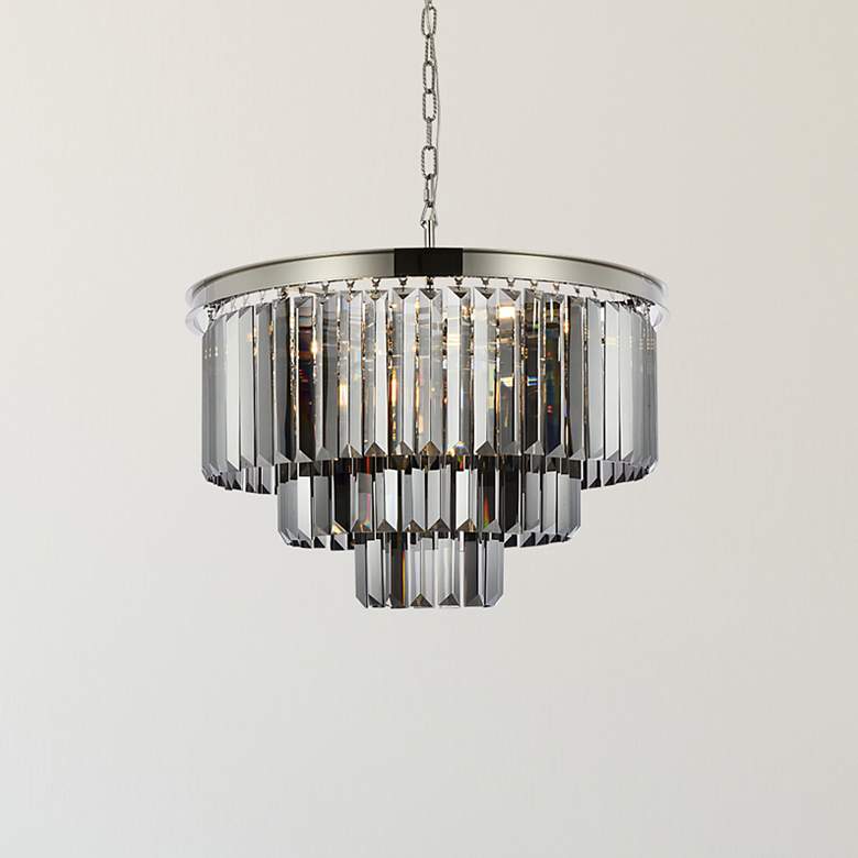 Image 1 Sydney 9 Lt Polished Nickel Chandelier Silver Shade (Grey)