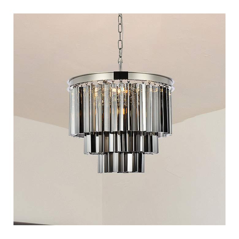 Image 1 Sydney 9 Lt Polished Nickel Chandelier Silver Shade (Grey)