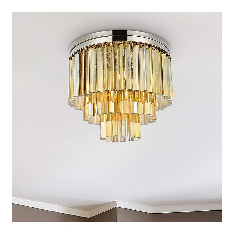 Image 1 Sydney 9 Lt Polished Nickel Flush Mount Golden Teak