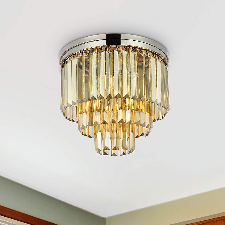 Image 1 Sydney 9 Lt Polished Nickel Flush Mount Golden Teak
