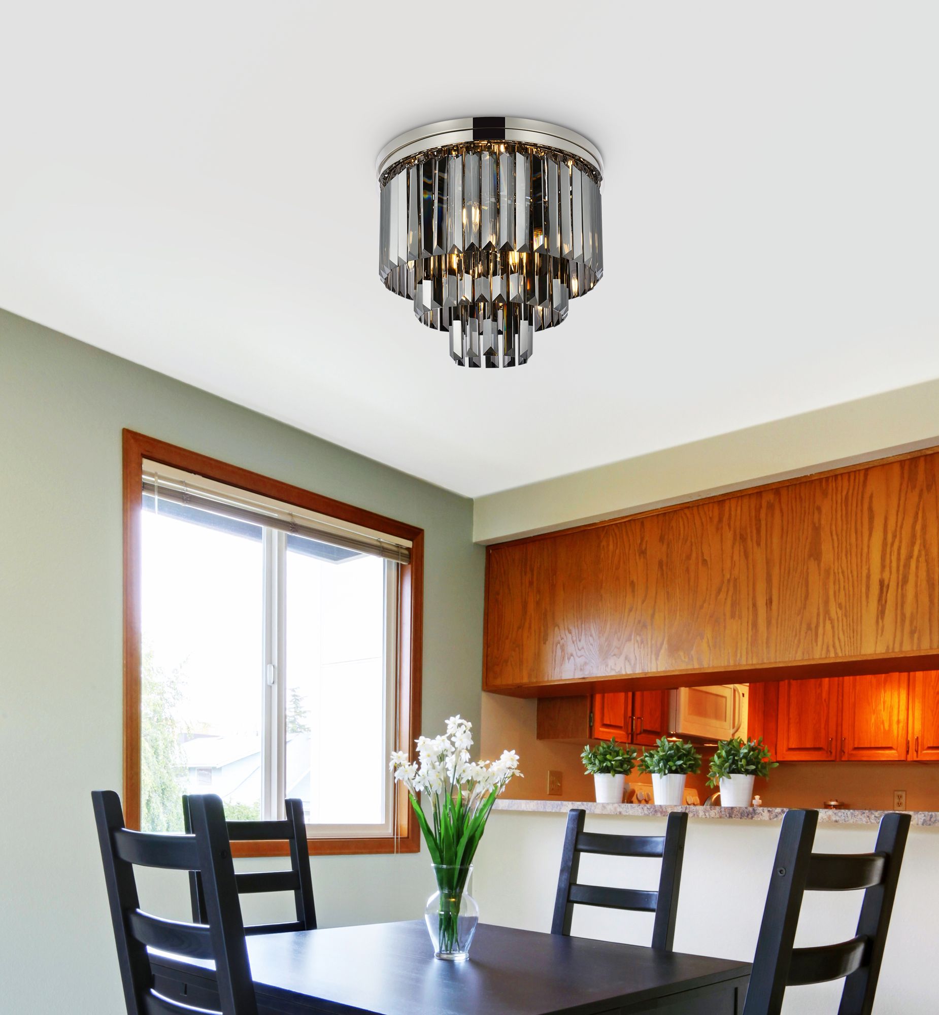 Image 3 Sydney 9 Lt Polished Nickel Flush Mount Silver Shade (Grey) more views