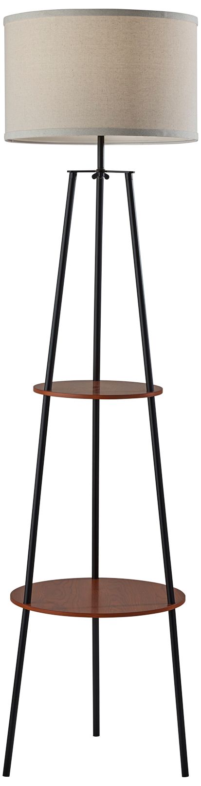 Sydney Black Metal Tripod Floor Lamp with Shelf