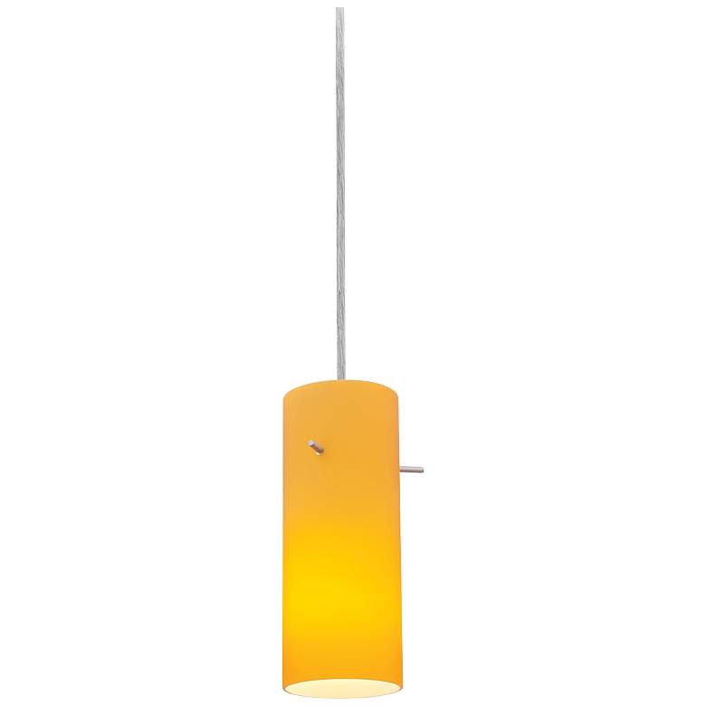 Image 1 Sydney Cylinder Brushed Steel - Amber Glass Mini Pendant