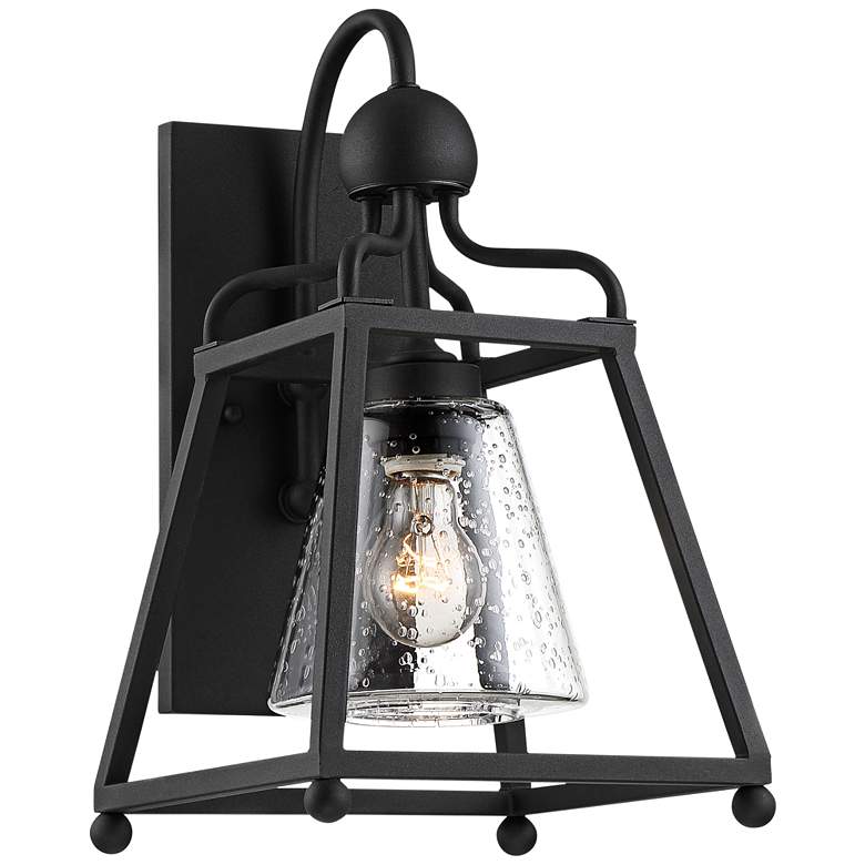 Image 1 Sylvan 15 1/4 inchH Black and Seeded Glass Outdoor Wall Light