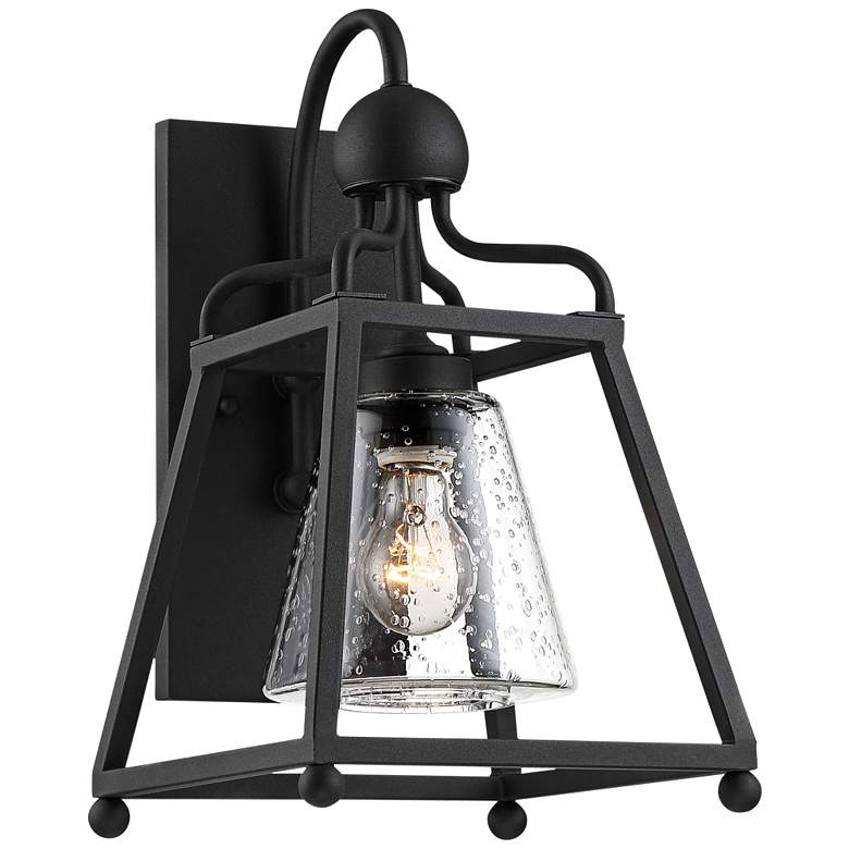 Image 1 Sylvan 15 1/4"H Black and Seeded Glass Outdoor Wall Light