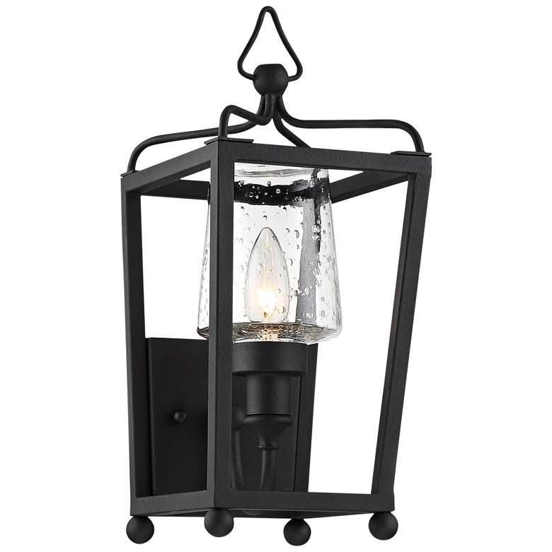 Image 1 Sylvan 17 1/2"H Black and Seeded Glass Outdoor Wall Light