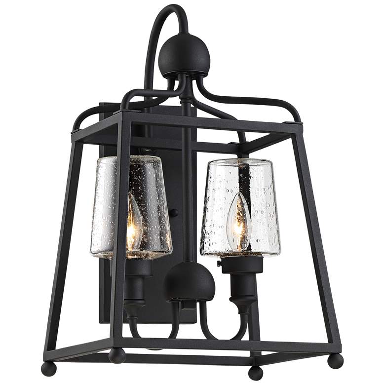 Image 1 Sylvan 18" High Black and Seeded Glass Outdoor Wall Light