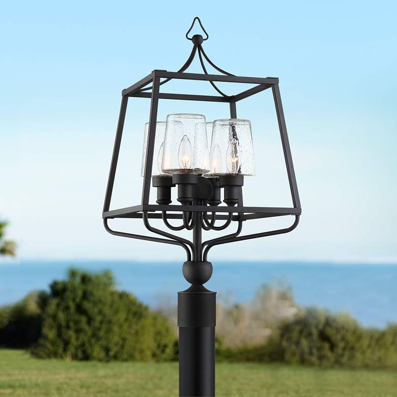 Image 1 Sylvan 26 inch High Black and Seeded Glass Outdoor Post Light