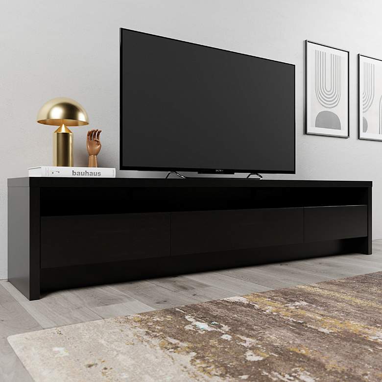 Image 1 Sylvan 85 inch Wide Matte Black Wood 3-Drawer TV Stand