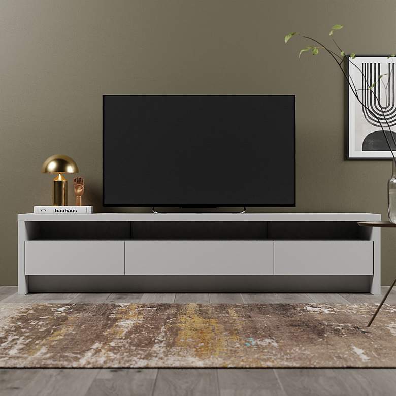 Image 2 Sylvan 85" Wide Matte White Wood 3-Drawer TV Stand