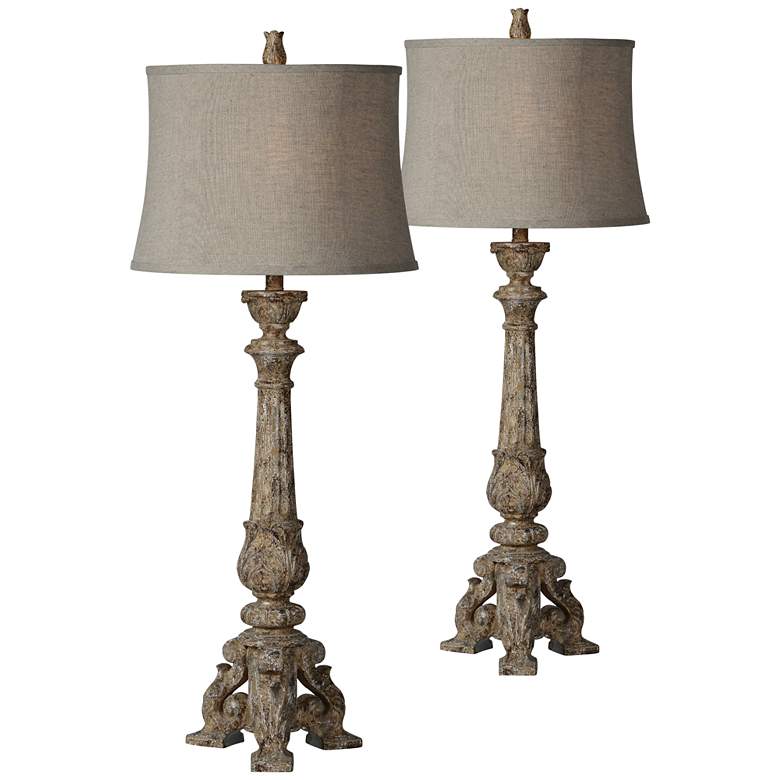 Image 1 Sylvia Distressed Brown Cream Buffet Table Lamps Set of 2