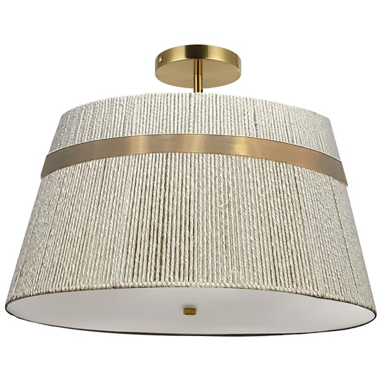 Image 1 Sylvie 15" Wide 3-Light Aged Brass Finish Semi Flush Mount w/ Natural Shade