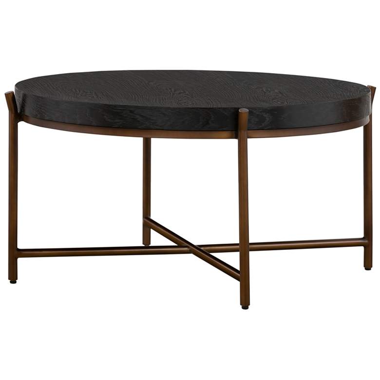 Image 1 Sylvie Round Coffee Table in Brushed Oak Wood and Metal
