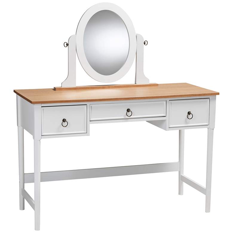 Image 1 Sylvie White Wood 3-Drawer Vanity Table w/ Adjustable Mirror