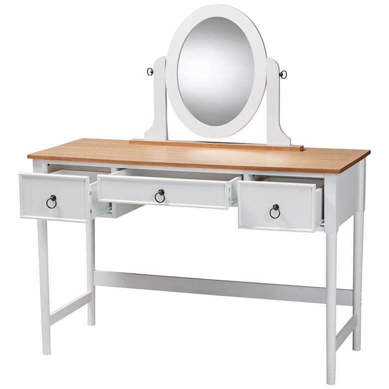 Image 2 Sylvie White Wood 3-Drawer Vanity Table w/ Adjustable Mirror more views