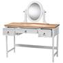 Sylvie White Wood 3-Drawer Vanity Table w/ Adjustable Mirror