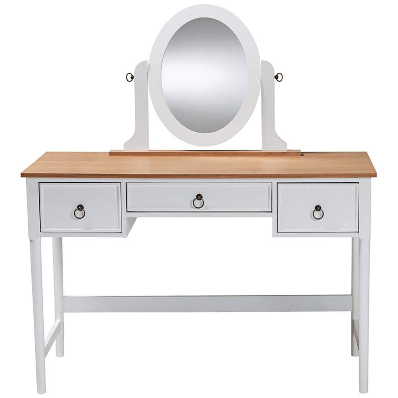Image 3 Sylvie White Wood 3-Drawer Vanity Table w/ Adjustable Mirror more views