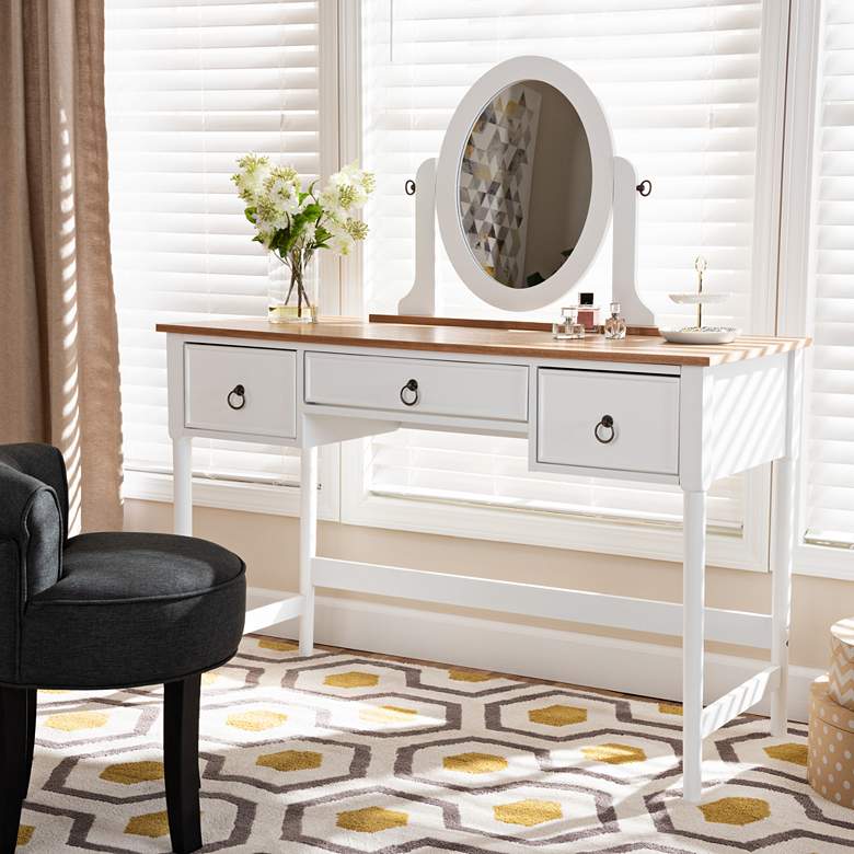 Image 6 Sylvie White Wood 3-Drawer Vanity Table w/ Adjustable Mirror more views