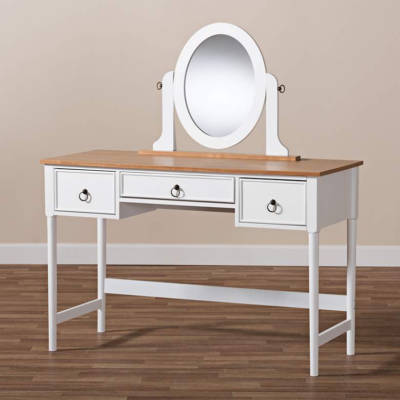 Image 7 Sylvie White Wood 3-Drawer Vanity Table w/ Adjustable Mirror more views